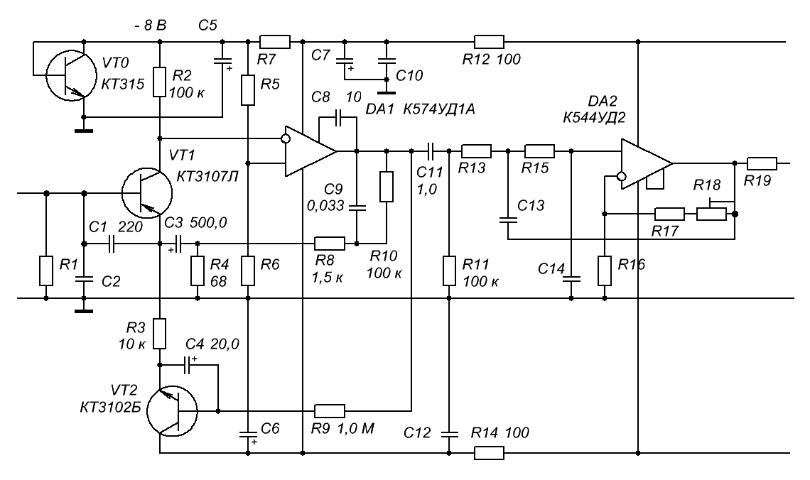 Усилитель воспроизведения катушечного магнитофона схема